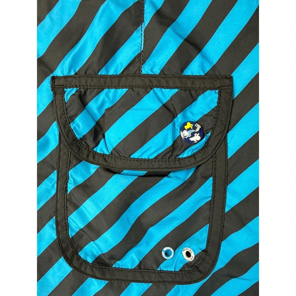 Modern Amusement Mens‎ Reversible Board Shorts Blue Black Striped Plaid Size 32